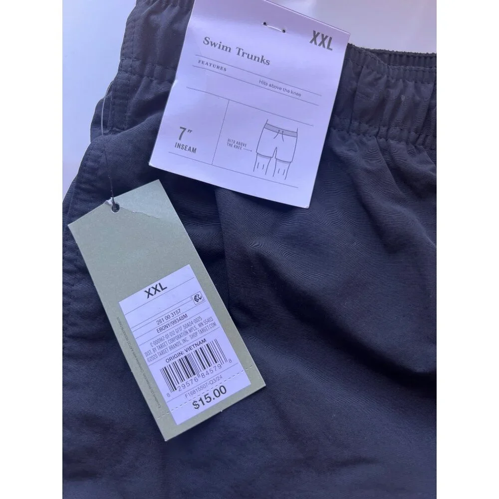 Goodfellow & Co Men’s XXL Swim Trunks 7” Inseam Black Drawstring Mesh Lining New